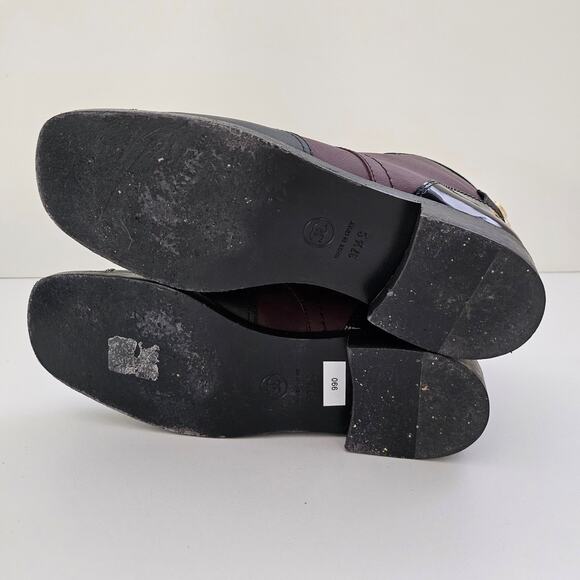 Chanel Burgundy/Black CC Cap Toe Ankle Boots Size US 7.5 /  EU 37.5 - Picture 6 of 8